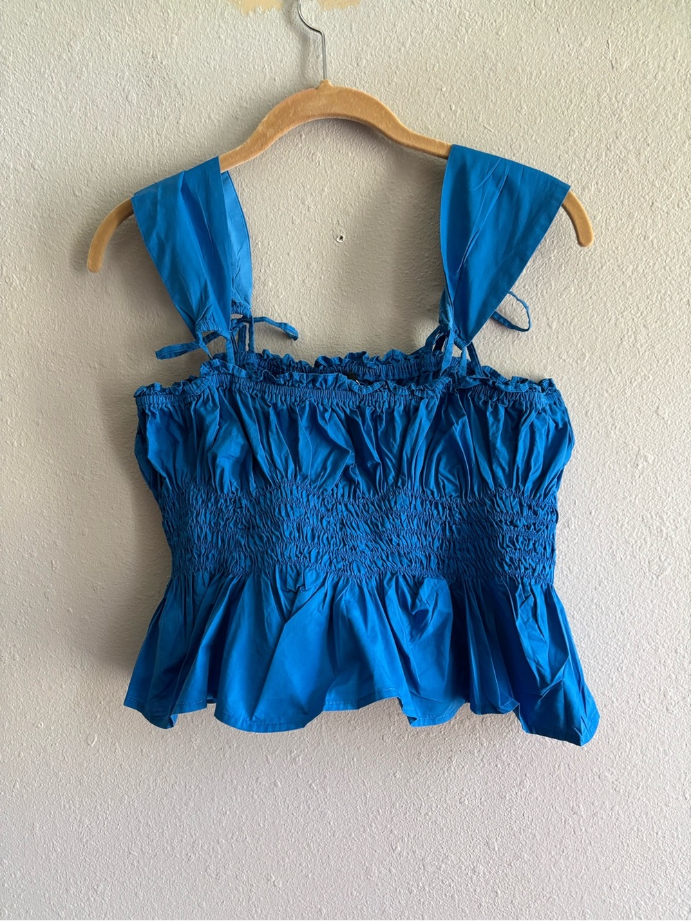 En saison Blue Smocked Peplum Women's Tank Top